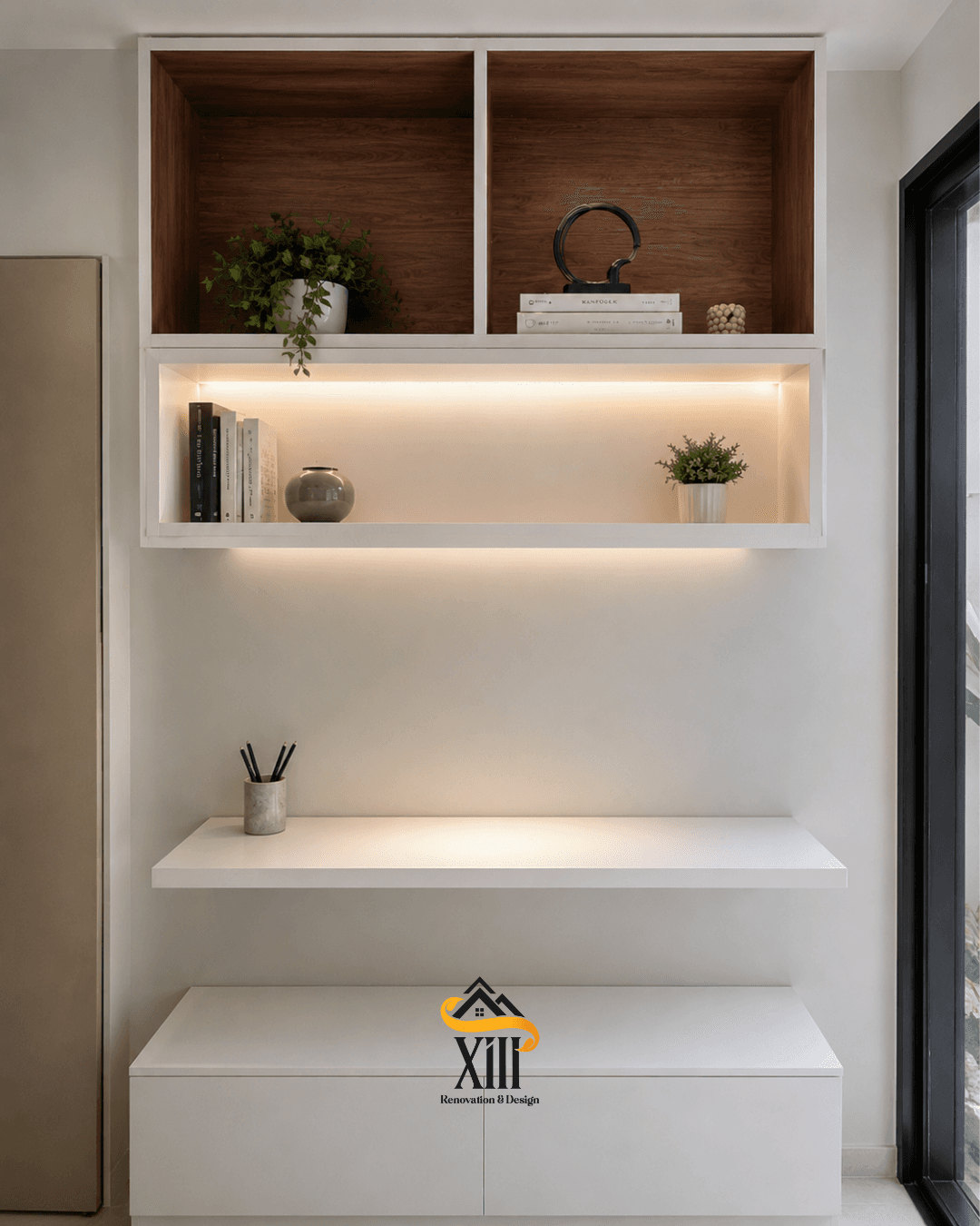 Floating desk joinery detail