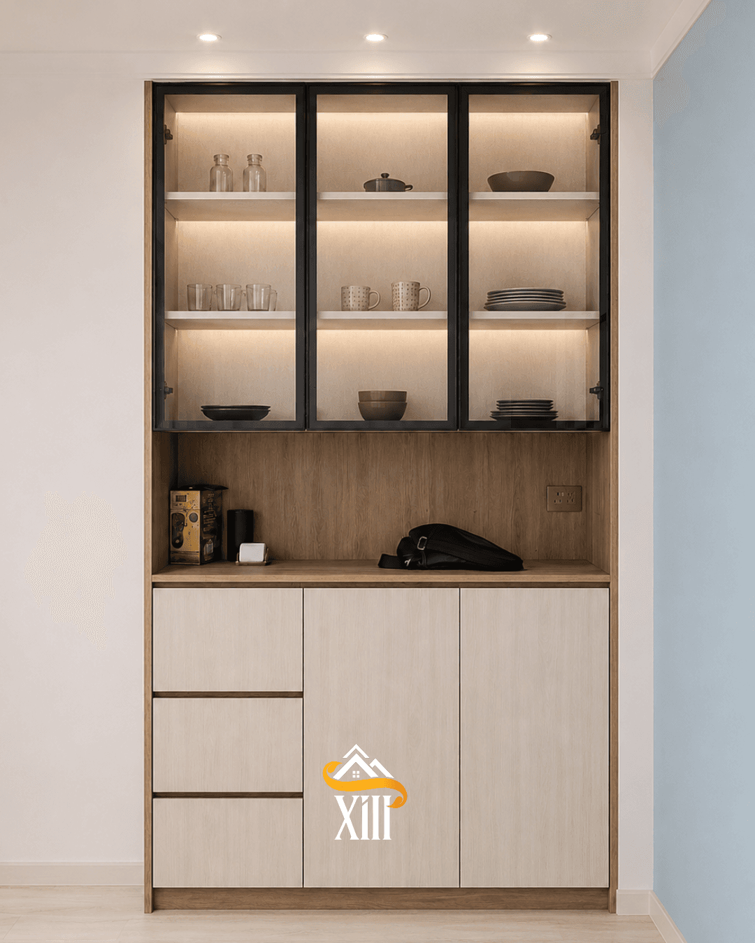 Custom lit display cabinetry and joinery — completed residential project